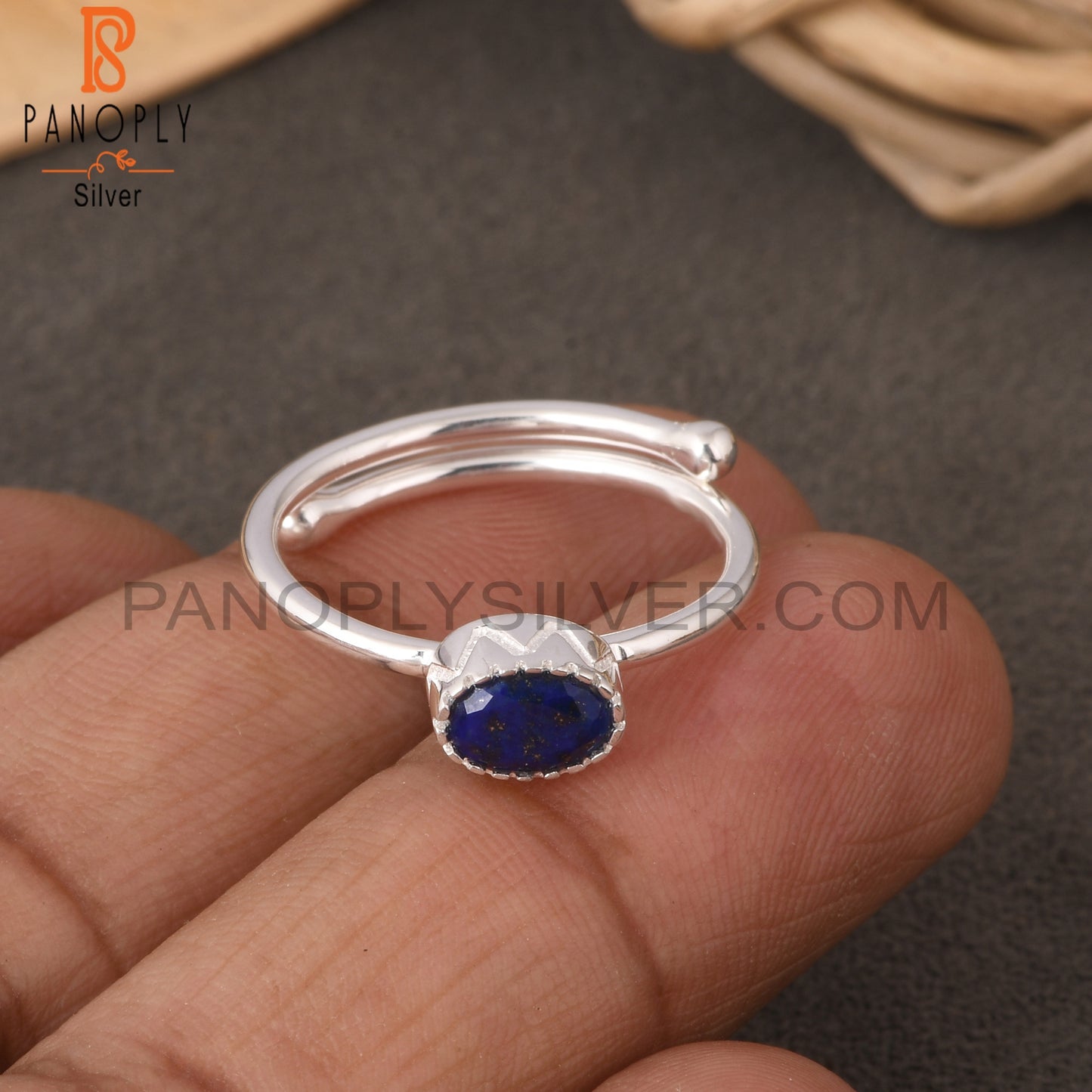 Lapis Oval 925 Sterling Silver Simple Adjustable Ring