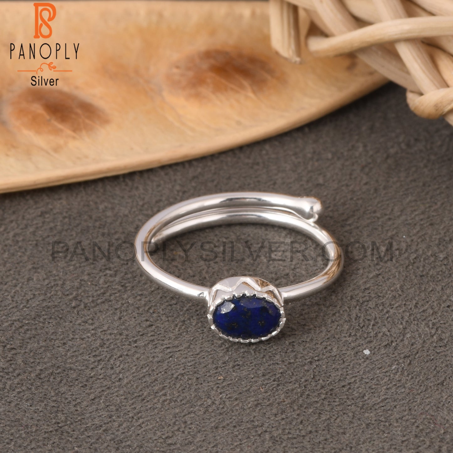 Lapis Oval 925 Sterling Silver Simple Adjustable Ring