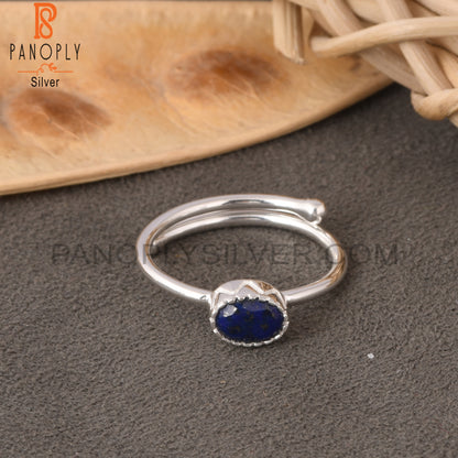Lapis Oval 925 Sterling Silver Simple Adjustable Ring