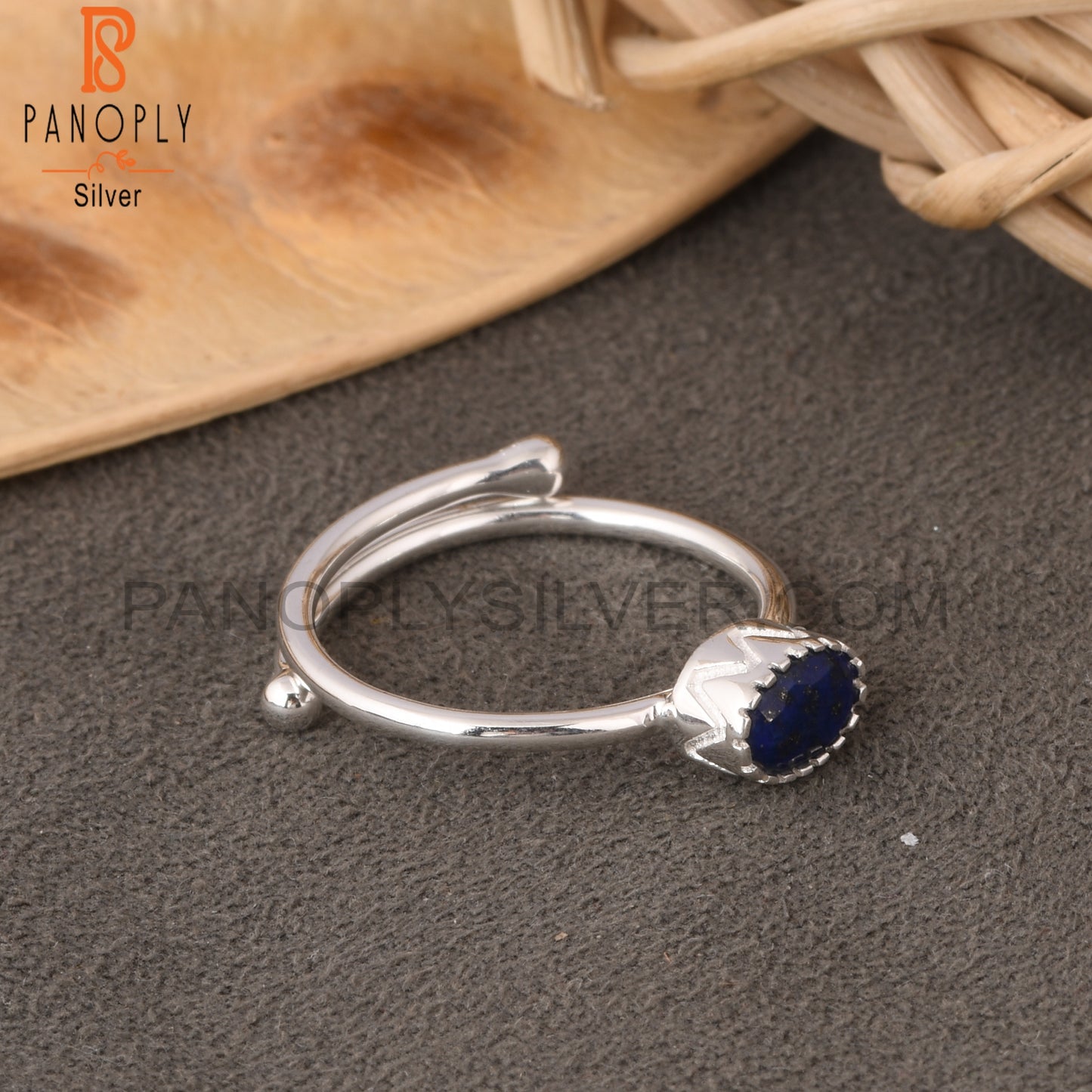 Lapis Oval 925 Sterling Silver Simple Adjustable Ring