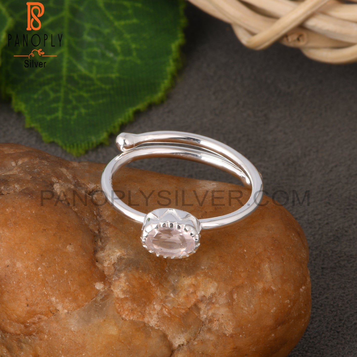 Rose Quartz Oval Shape 925 Sterling Silver Adjustable Ring