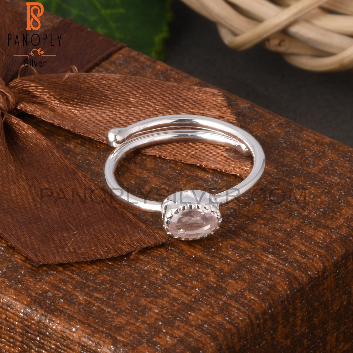Rose Quartz Oval Shape 925 Sterling Silver Adjustable Ring
