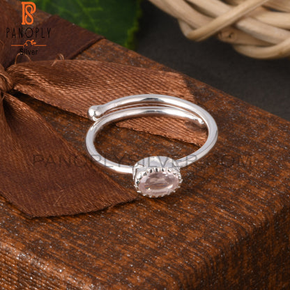 Rose Quartz Oval Shape 925 Sterling Silver Adjustable Ring