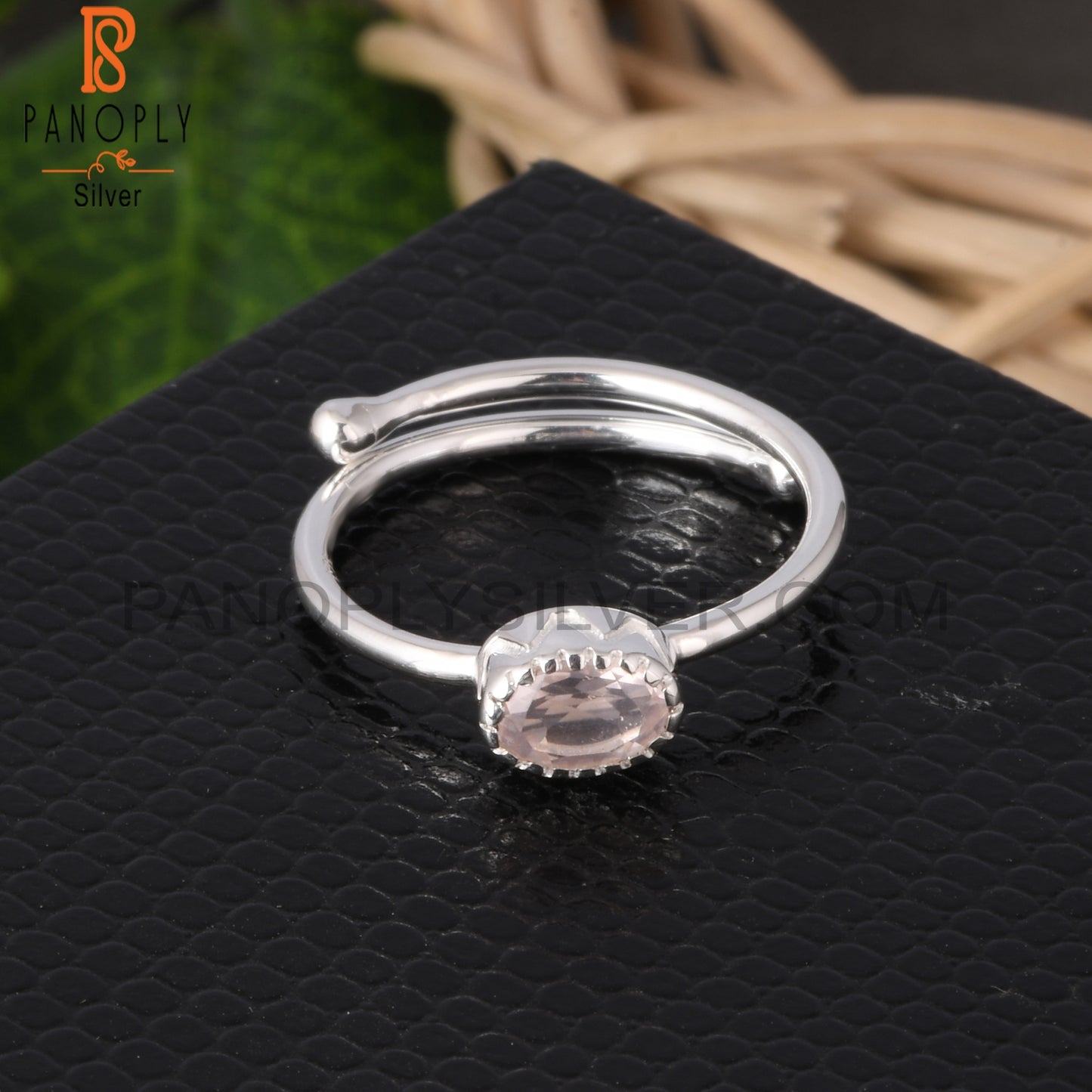Rose Quartz Oval Shape 925 Sterling Silver Adjustable Ring