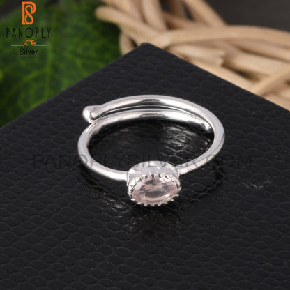 Rose Quartz Oval Shape 925 Sterling Silver Adjustable Ring