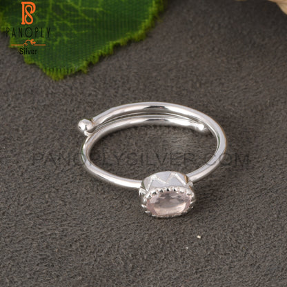 Rose Quartz Oval Shape 925 Sterling Silver Adjustable Ring