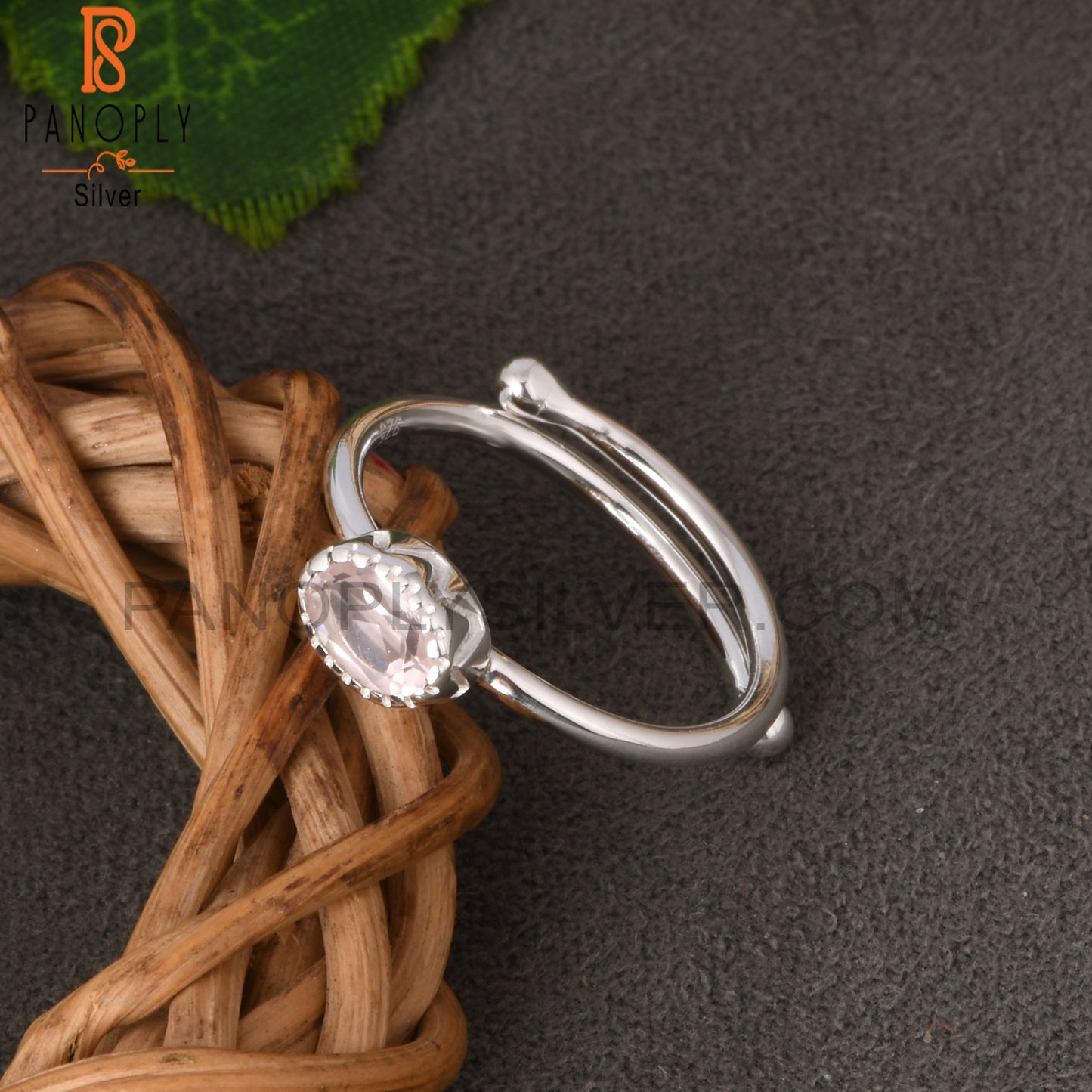 Rose Quartz Oval Shape 925 Sterling Silver Adjustable Ring
