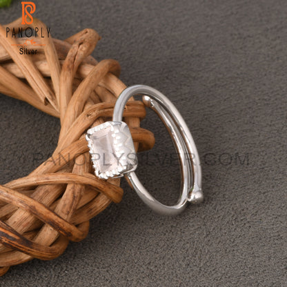 Rose Quartz Baguette Shape 925 Sterling Silver Ring