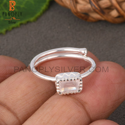 Rose Quartz Baguette Shape 925 Sterling Silver Ring