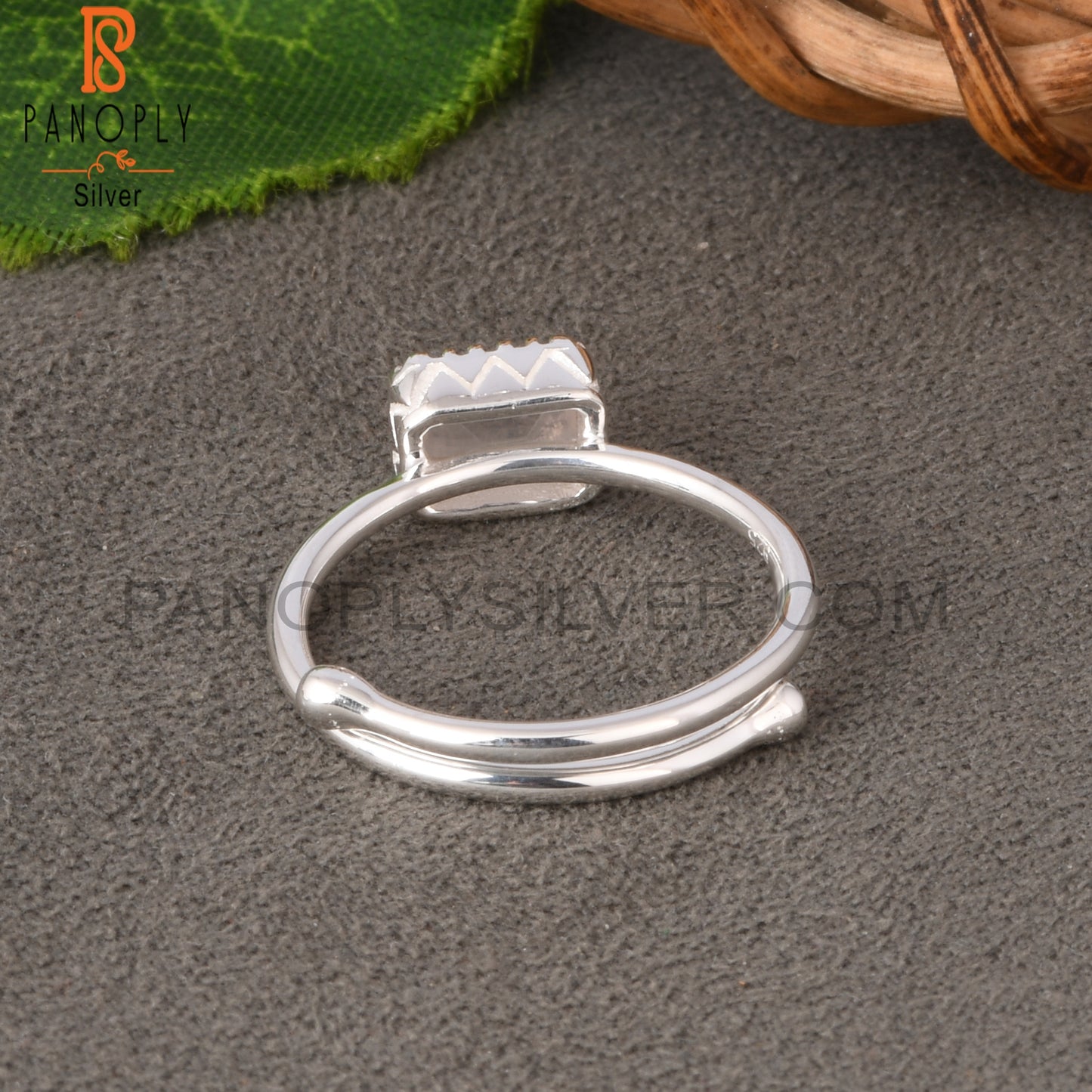 Rose Quartz Baguette Shape 925 Sterling Silver Ring