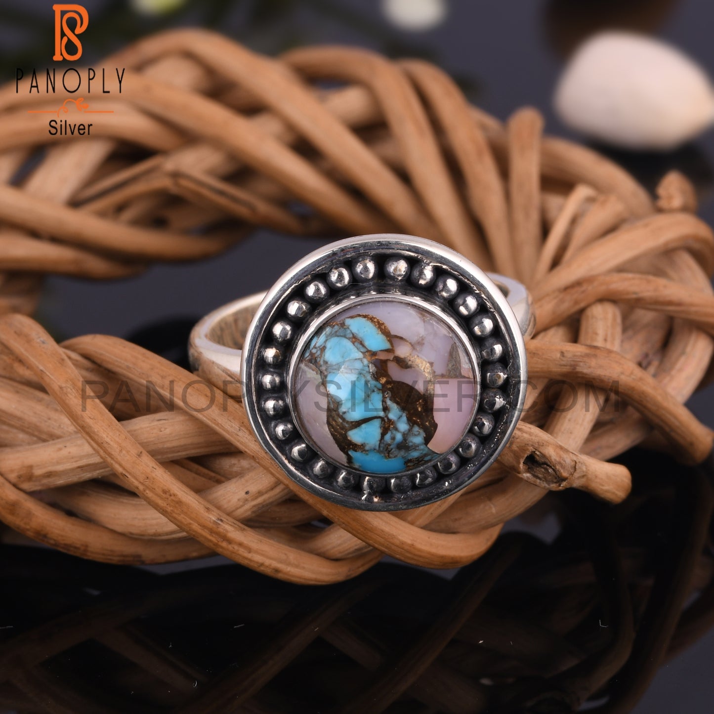Mojave Copper Pink Opal Turquoise 925 Sterling Silver Ring
