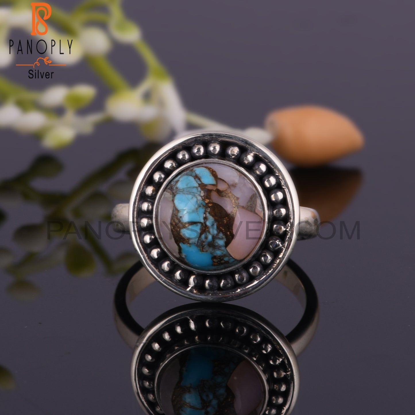 Mojave Copper Pink Opal Turquoise 925 Sterling Silver Ring