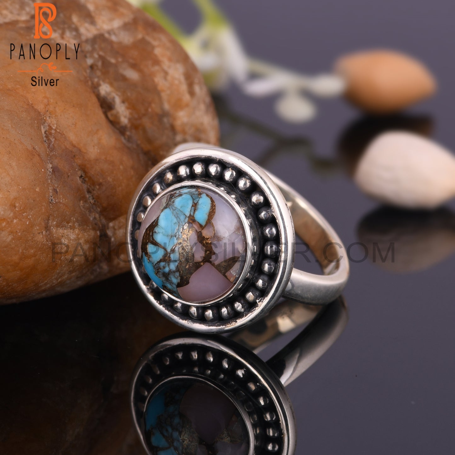 Mojave Copper Pink Opal Turquoise 925 Sterling Silver Ring