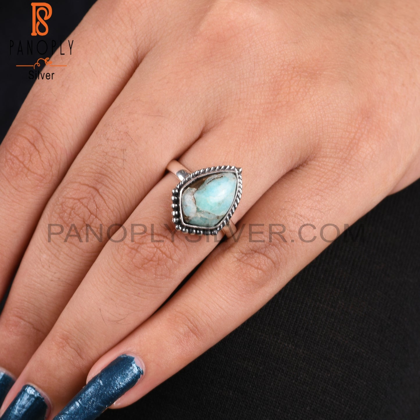 Mojave Copper Amazonite Kite 925 Minimalist Silver Ring