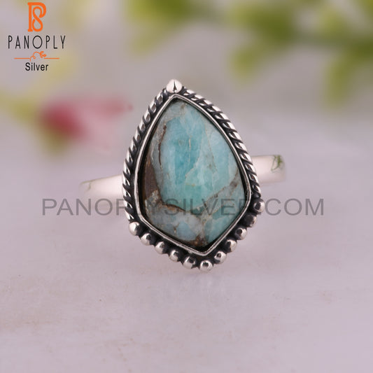 Mojave Copper Amazonite Kite 925 Minimalist Silver Ring