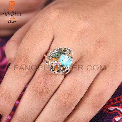 Classic Mojave Copper Bumblebee Turquoise 925 Silver Ring