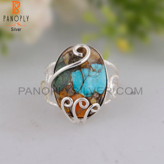 Classic Mojave Copper Bumblebee Turquoise 925 Silver Ring