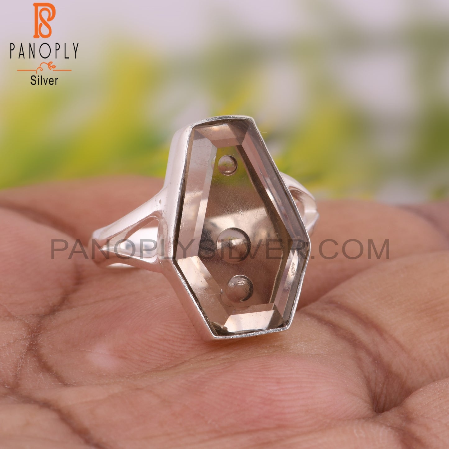 Smoky Coffin Shape 925 Sterling Silver Ring