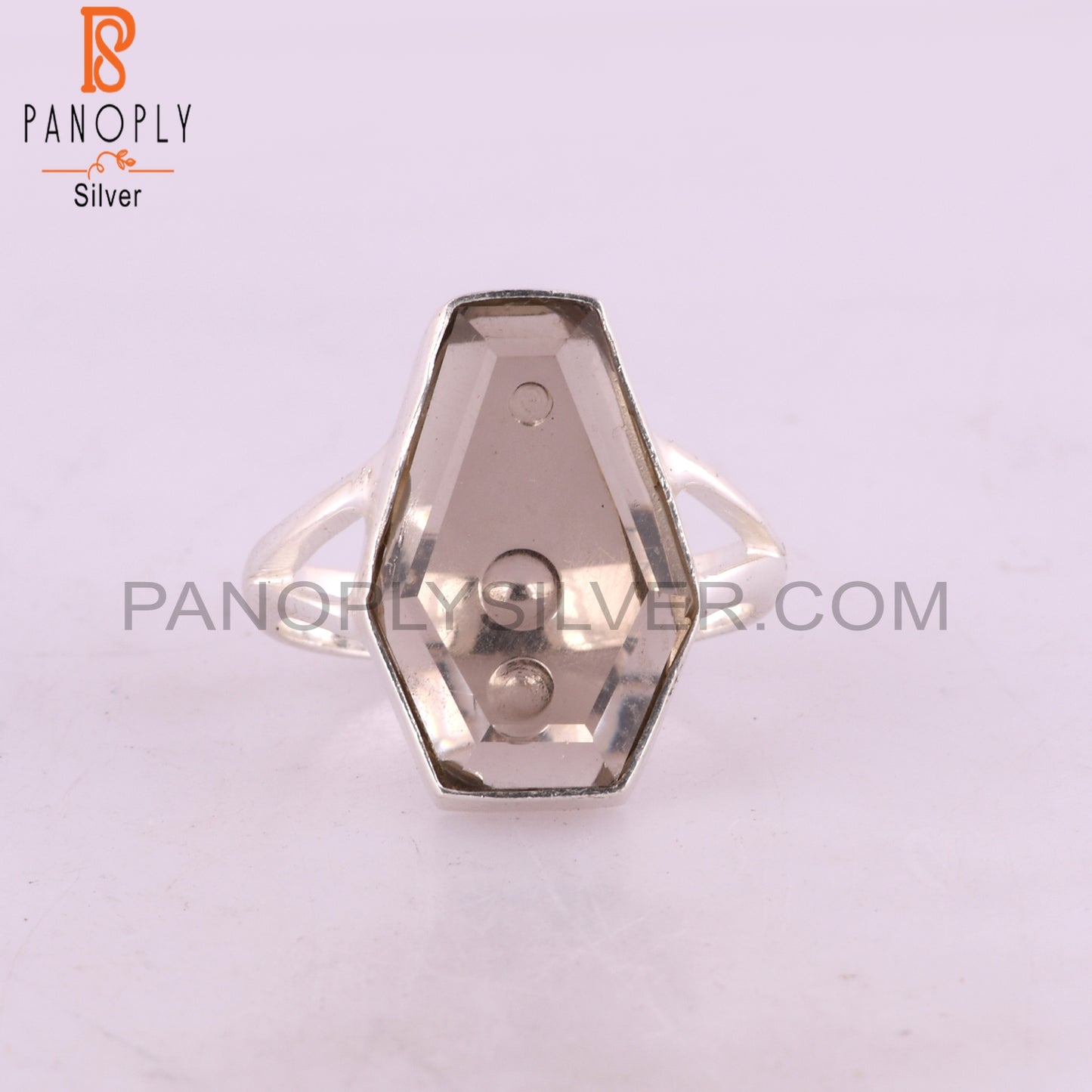 Smoky Coffin Shape 925 Sterling Silver Ring