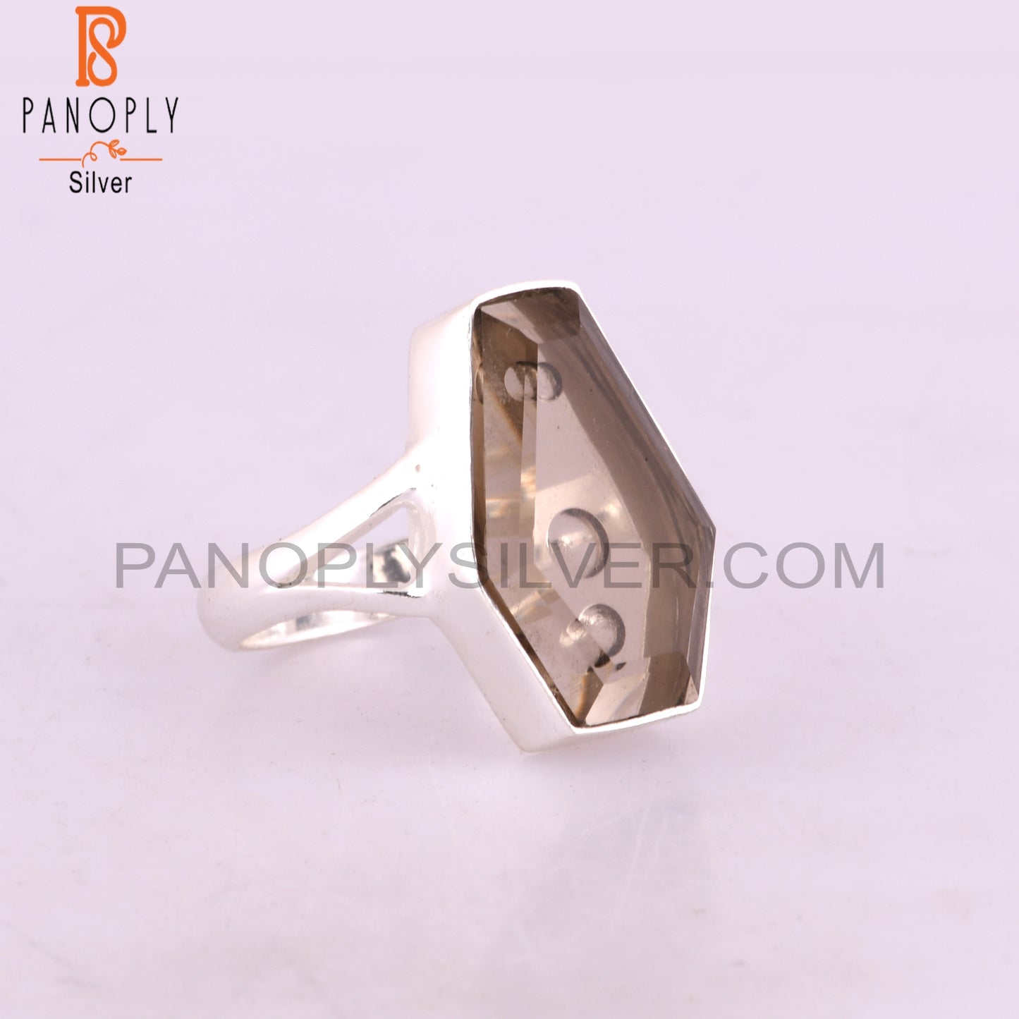 Smoky Coffin Shape 925 Sterling Silver Ring