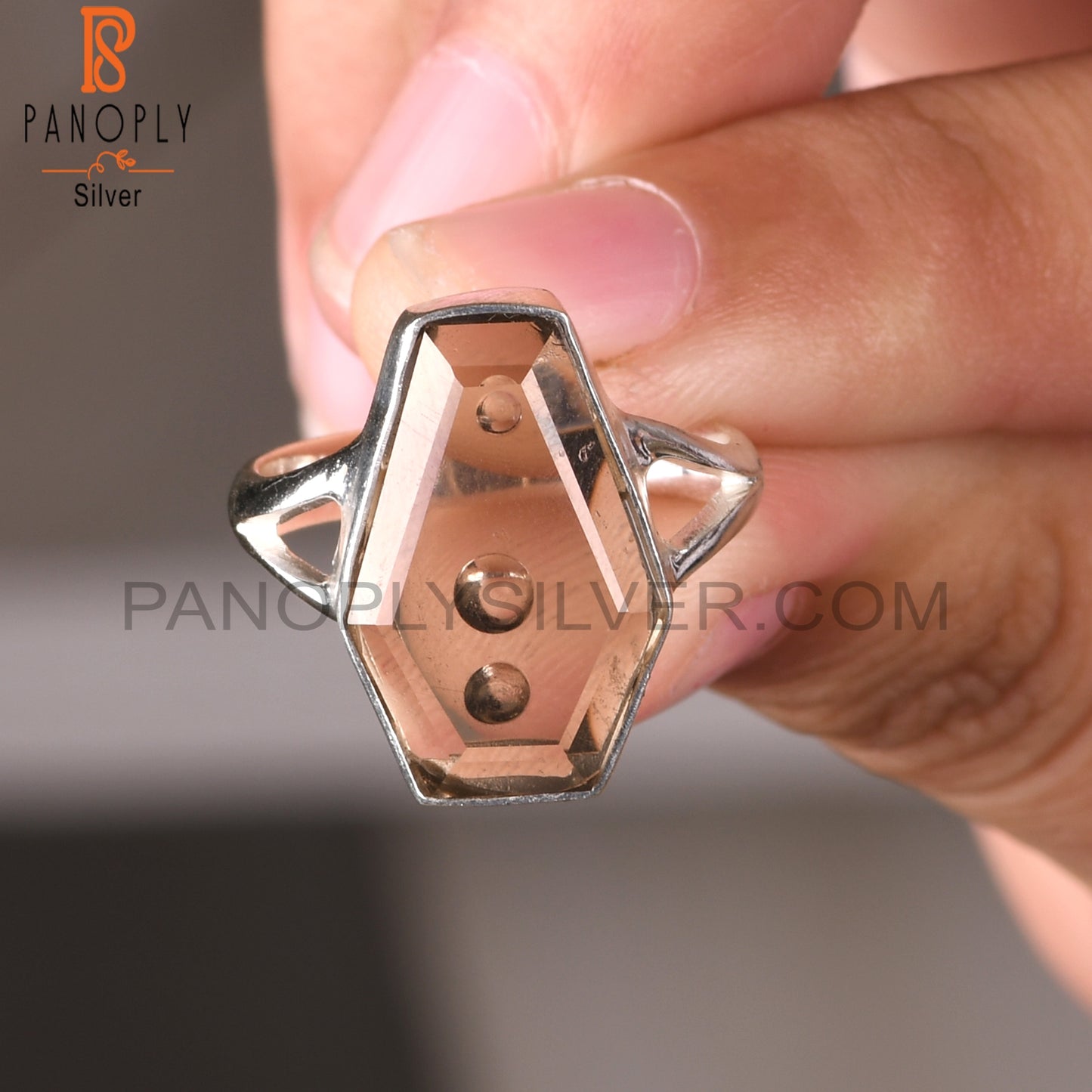 Smoky Coffin Shape 925 Sterling Silver Ring