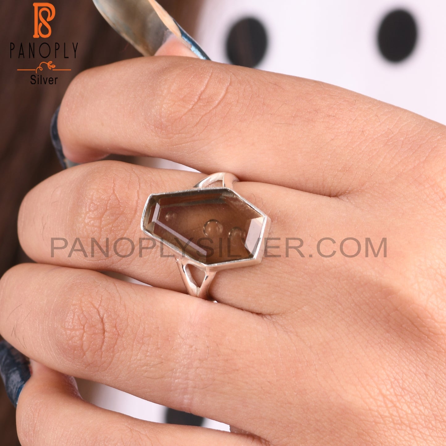 Smoky Coffin Shape 925 Sterling Silver Ring