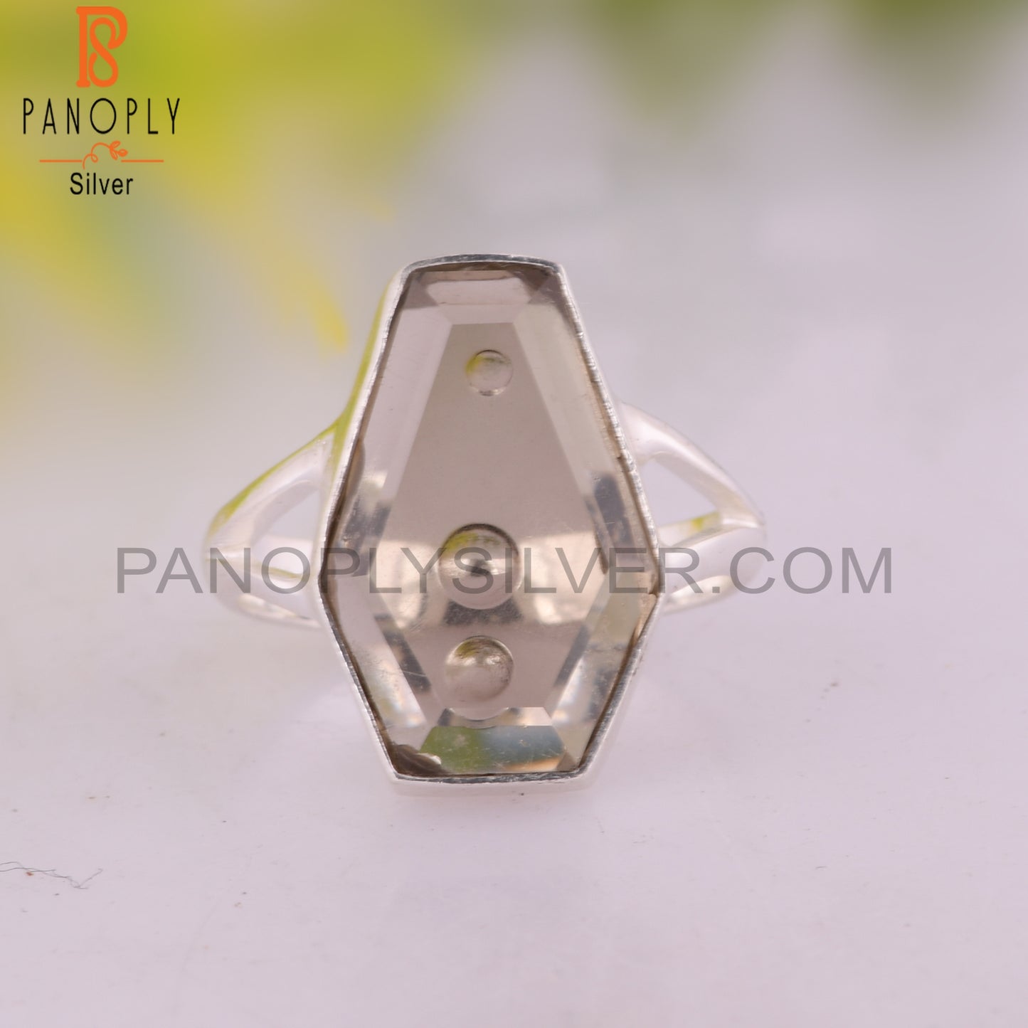 Smoky Coffin Shape 925 Sterling Silver Ring
