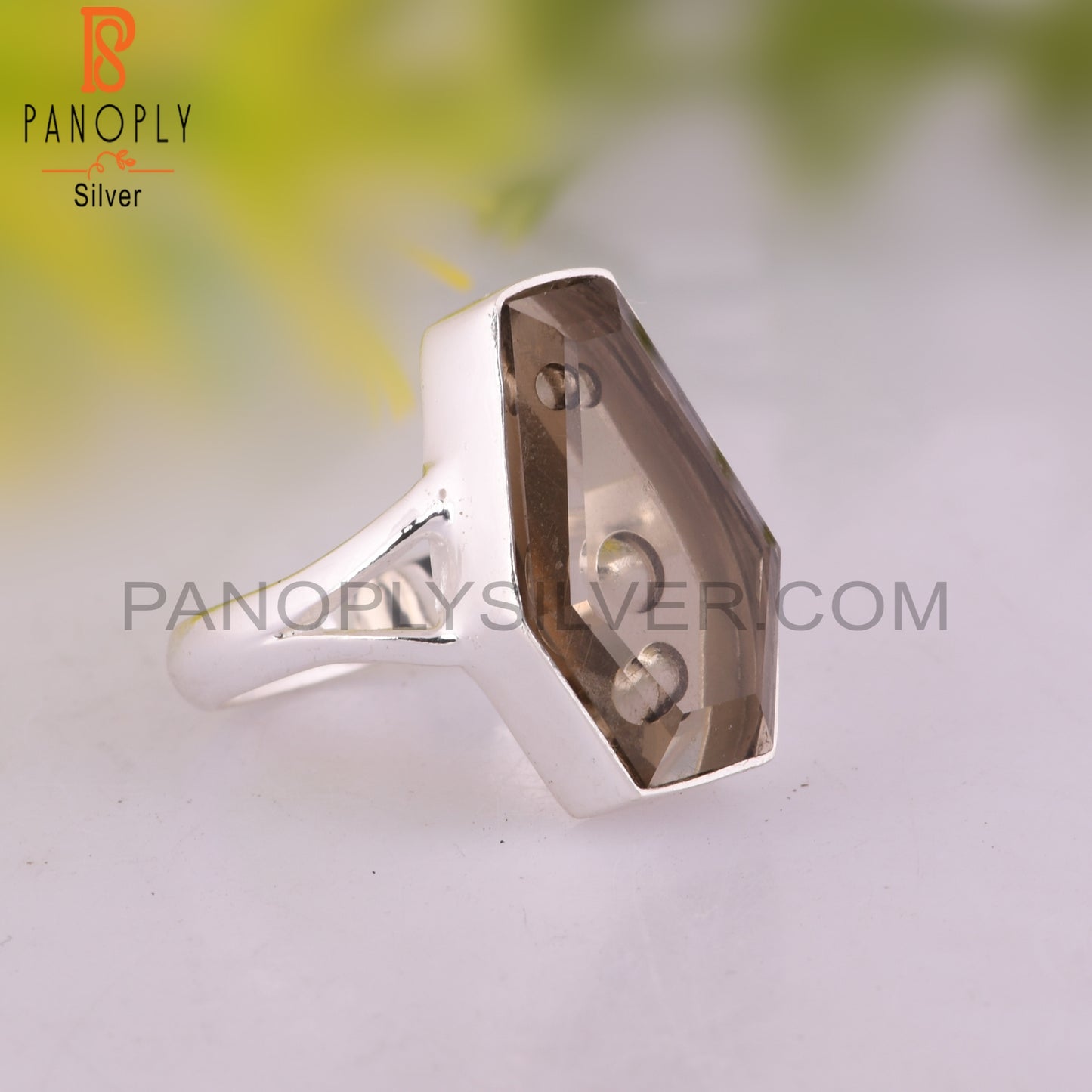 Smoky Coffin Shape 925 Sterling Silver Ring
