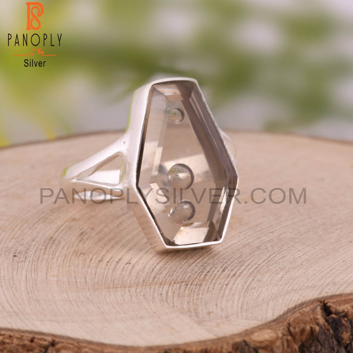 Smoky Coffin Shape 925 Sterling Silver Ring