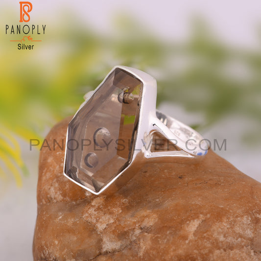 Smoky Coffin Shape 925 Sterling Silver Ring
