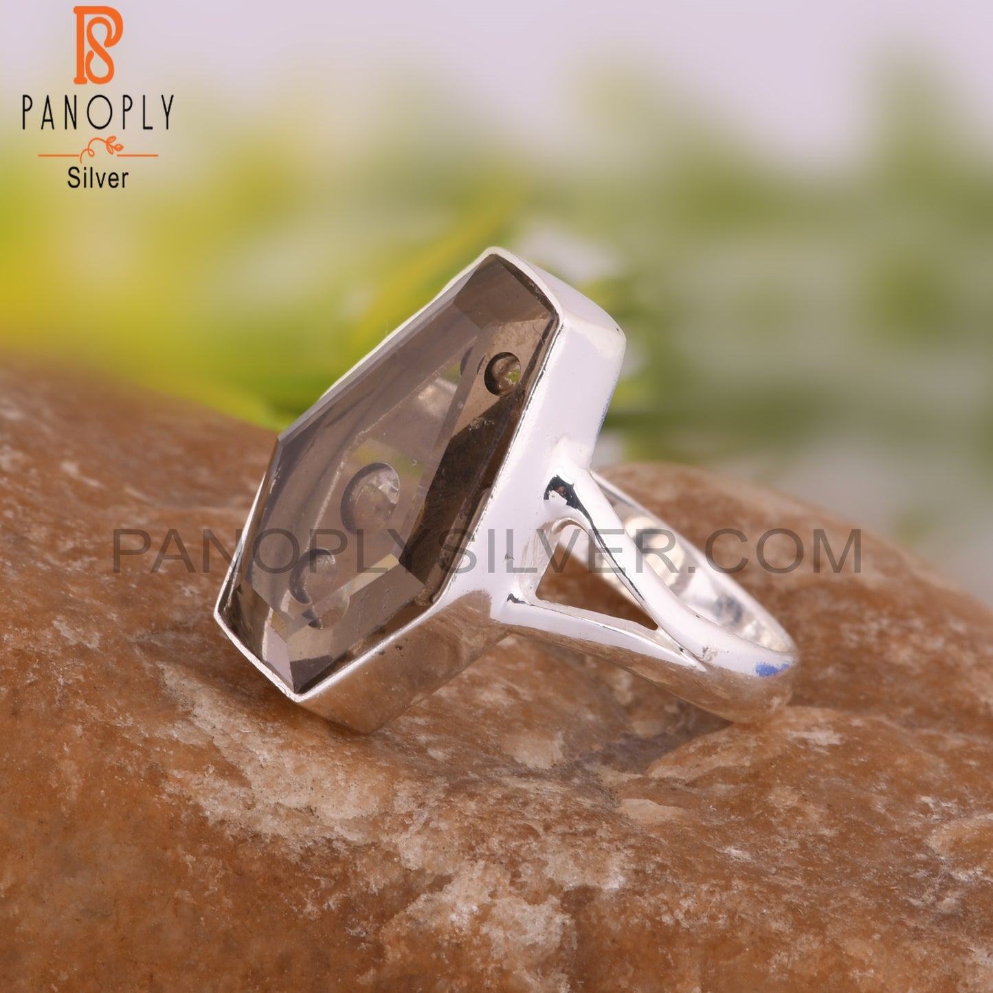 Smoky Coffin Shape 925 Sterling Silver Ring