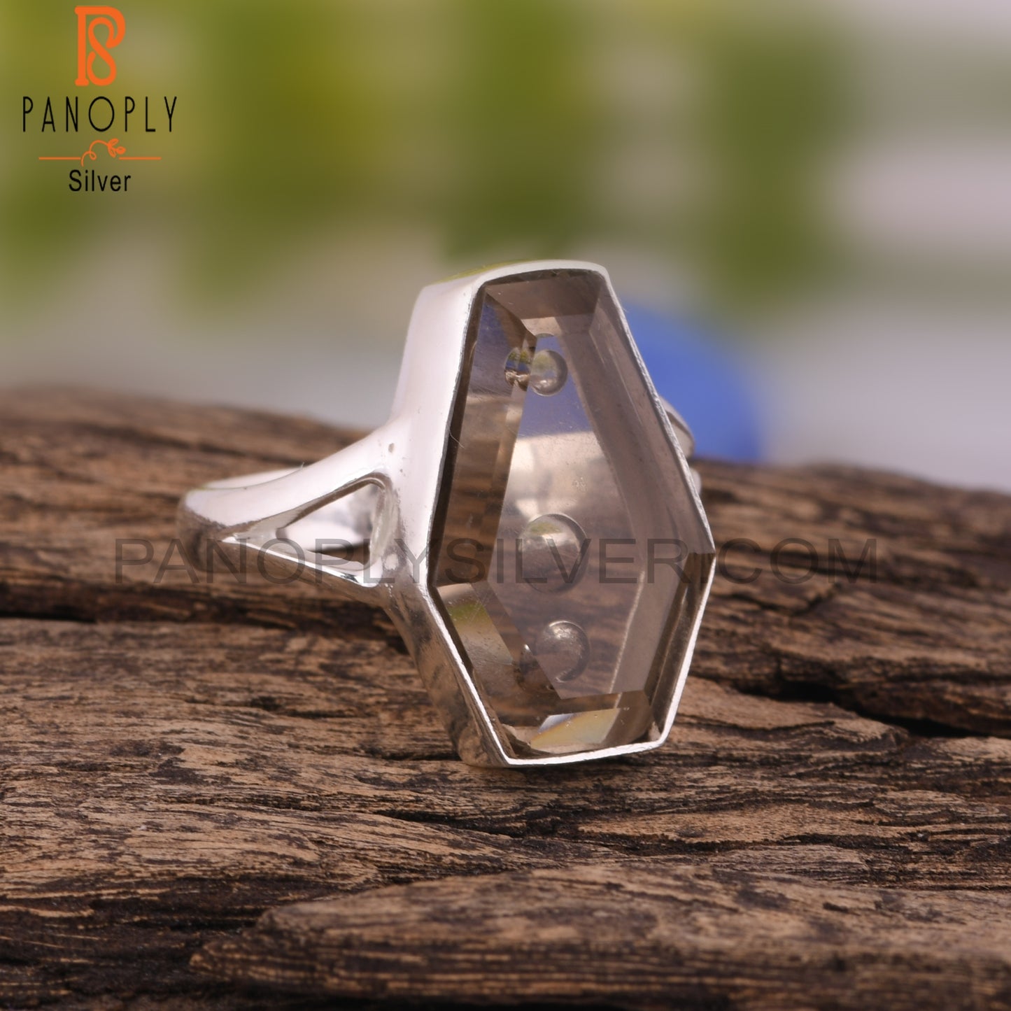 Smoky Coffin Shape 925 Sterling Silver Ring