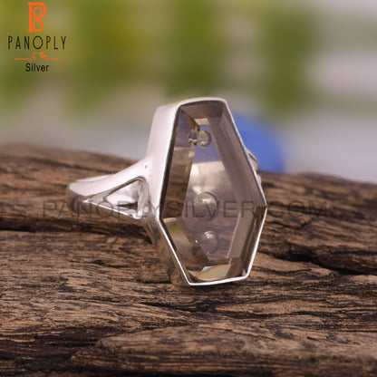 Smoky Coffin Shape 925 Sterling Silver Ring