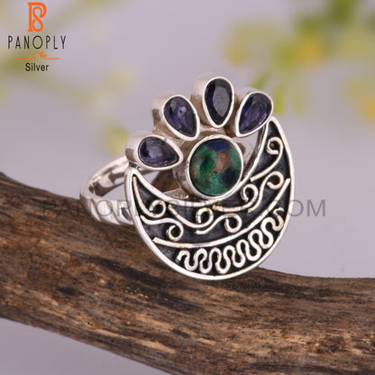 Iolite & Mojave Copper Azurite Malachite 925 Silver Ring