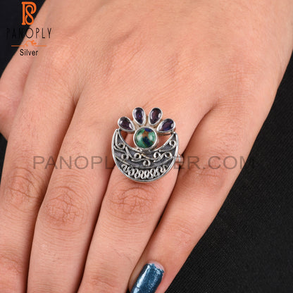 Iolite & Mojave Copper Azurite Malachite 925 Silver Ring