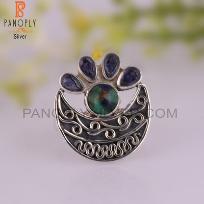 Iolite & Mojave Copper Azurite Malachite 925 Silver Ring