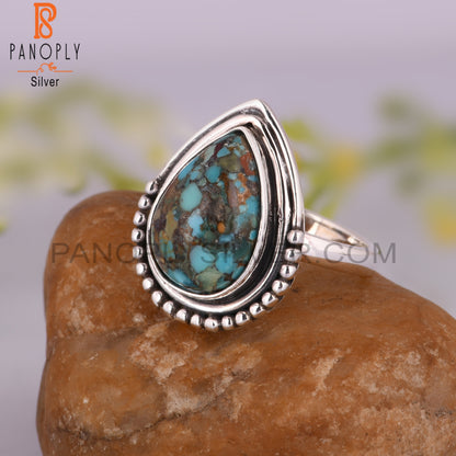 Boulder Turquoise Pear Statement 925 Sterling Silver Ring