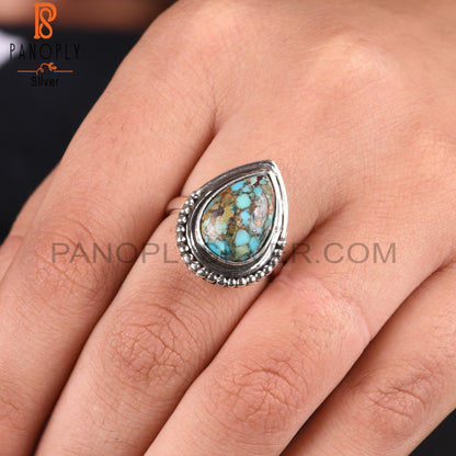 Boulder Turquoise Pear Statement 925 Sterling Silver Ring