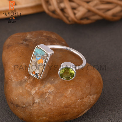 Mojave Copper Bumblebee Turquoise & Peridot 925 Silver Ring