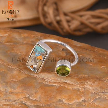 Mojave Copper Bumblebee Turquoise & Peridot 925 Silver Ring