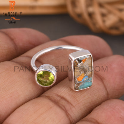 Mojave Copper Bumblebee Turquoise & Peridot 925 Silver Ring