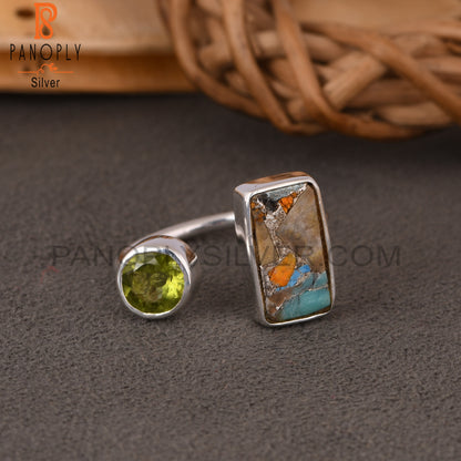 Mojave Copper Bumblebee Turquoise & Peridot 925 Silver Ring