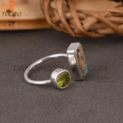 Mojave Copper Bumblebee Turquoise & Peridot 925 Silver Ring