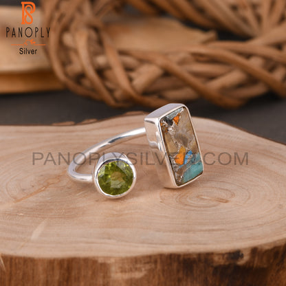 Mojave Copper Bumblebee Turquoise & Peridot 925 Silver Ring