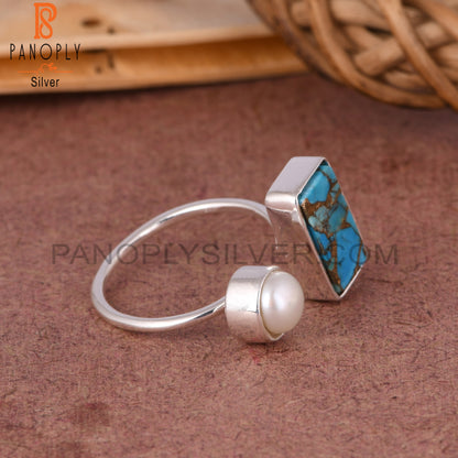 Mojave Copper Turquoise & Pearl 925 Sterling Silver Ring