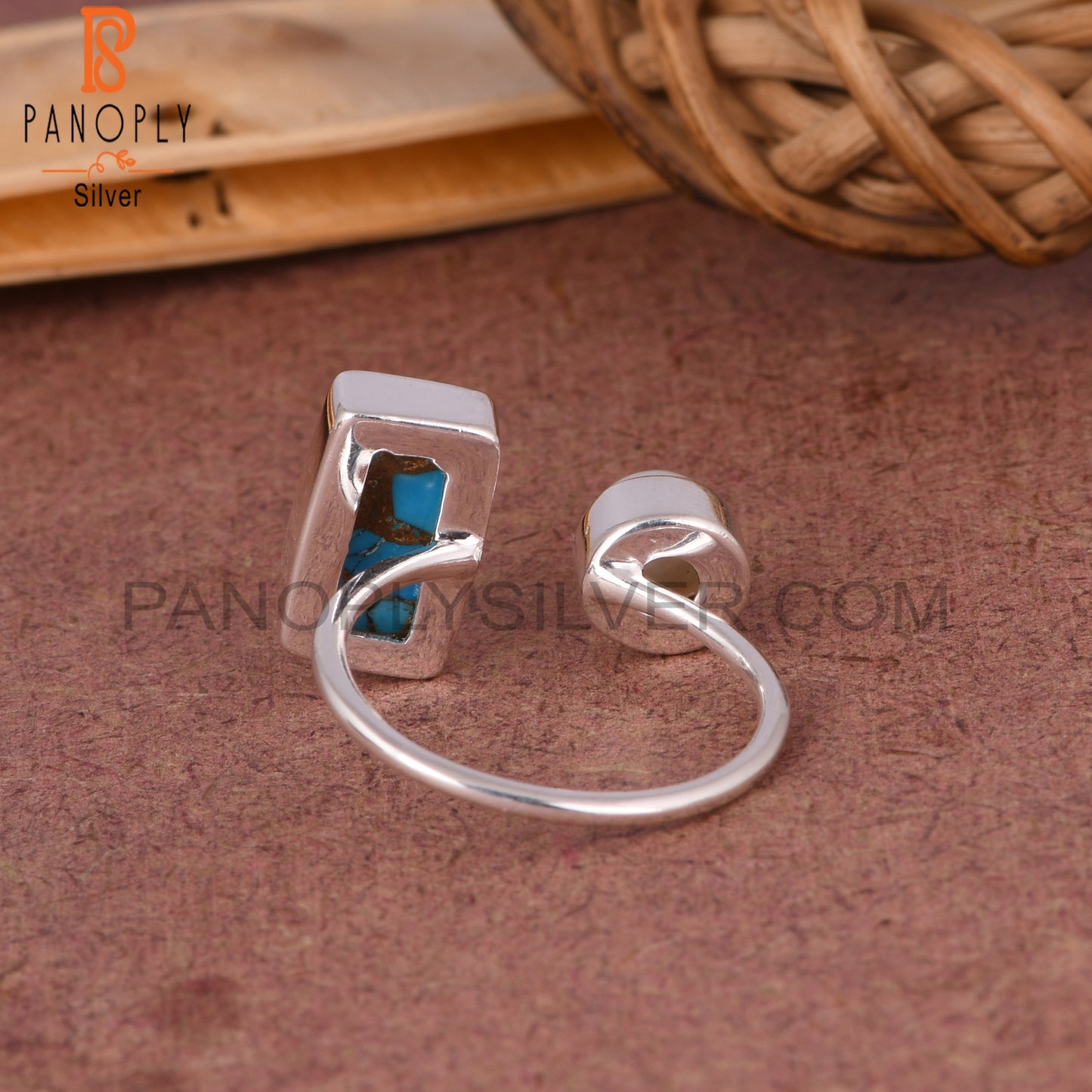 Mojave Copper Turquoise & Pearl 925 Sterling Silver Ring
