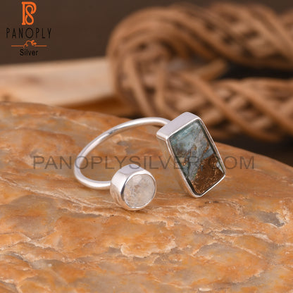 Mojave Copper Amazonite & Rainbow Moonstone 925 Ring