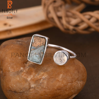 Mojave Copper Amazonite & Rainbow Moonstone 925 Ring