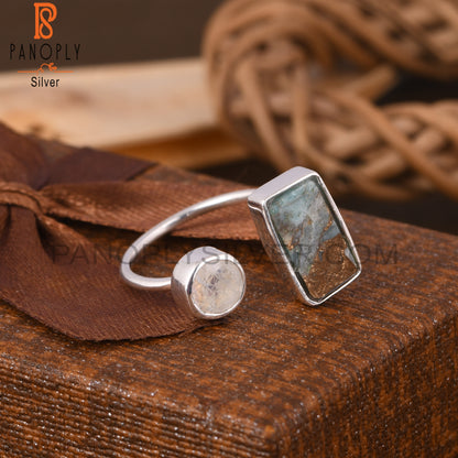 Mojave Copper Amazonite & Rainbow Moonstone 925 Ring