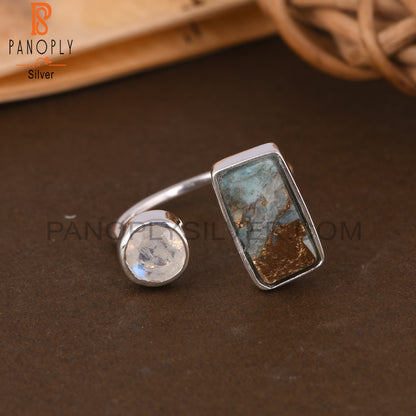 Mojave Copper Amazonite & Rainbow Moonstone 925 Ring